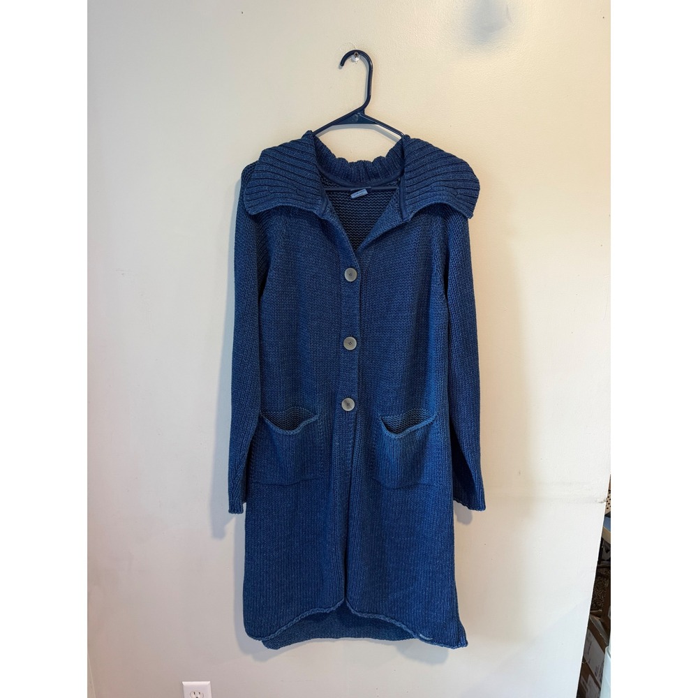 Blue Willi's Indigo Cotton Chunky Knit Long Cardigan Sweater Duster Denmark L